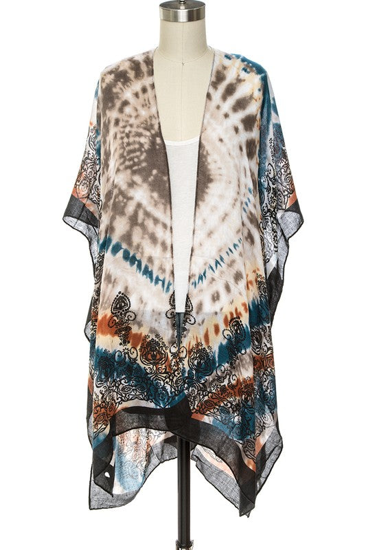 Tie Dye Printed Silky Kimono Cardigan - Tigbul's Variety Fashion Shop