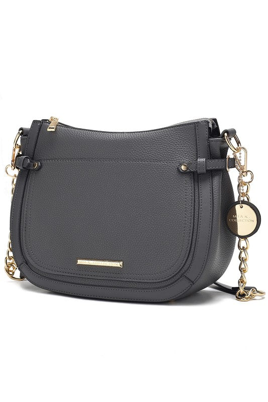 Charcoal Raelynn crossbody bag with gold-tone chain strap and front flap pocket