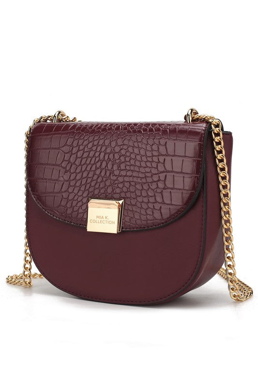 Brooklyn crossbody bag in burgundy with gold chain and croc-embossed flap