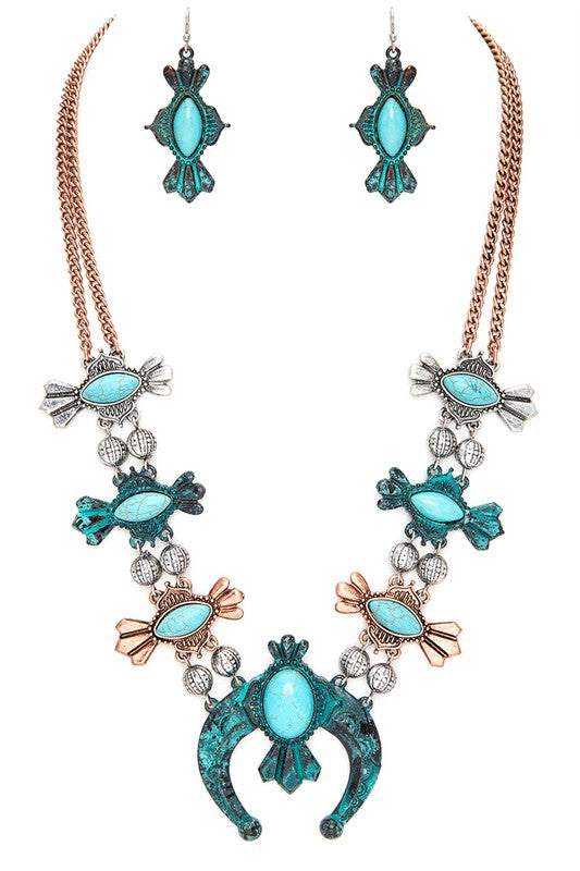 Squash Blossom Stone Statement Necklace Set - Tigbul's Variety Fashion Shop