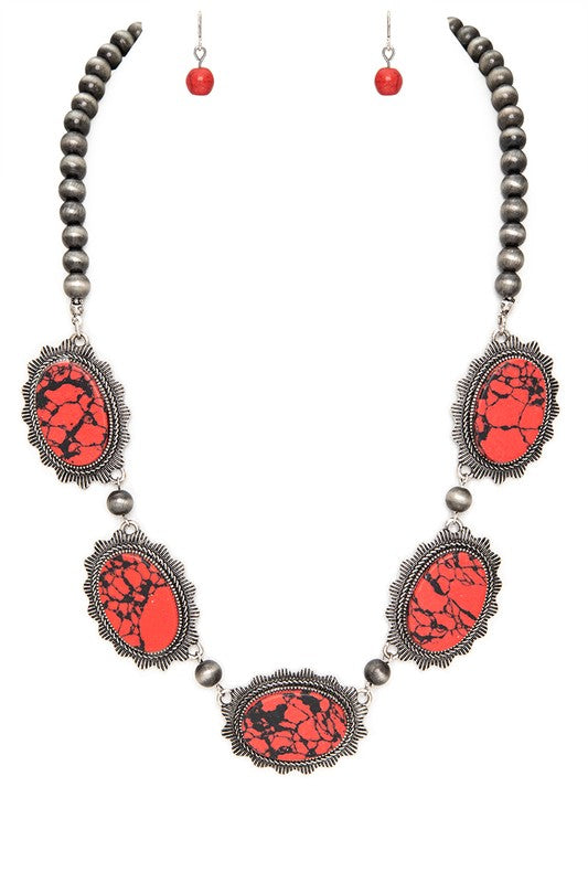 Oval Stone Navajo Beads Statement Necklace Set - Tigbul's Variety Fashion Shop