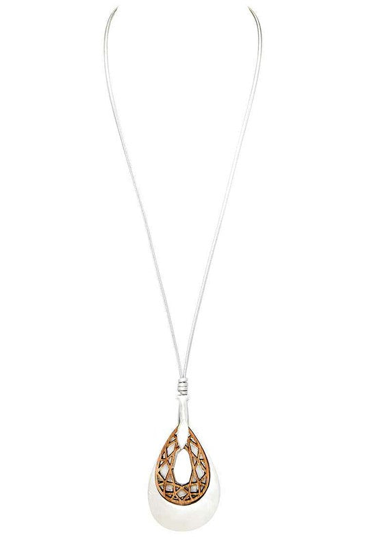 Carved Wood Metal Teardrop Pendant Necklace - Tigbul's Variety Fashion Shop
