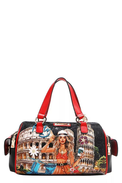 Nicole Lee USA Martha Travels Italy Wide Handbag with Rhinestones - Tigbul's Variety Fashion Shop