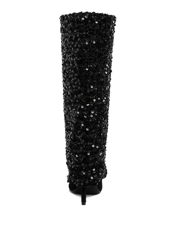 Sin City Sequinned Fold-Over Calf Boots - Tigbul's Variety Fashion Shop