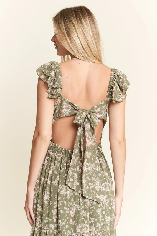 Sage Green Ruffle Sleeve Tiered Maxi Dress - Tigbul's Variety Fashion Shop