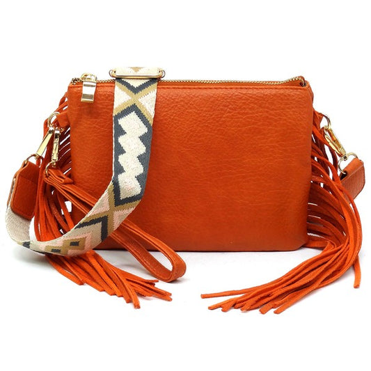 Aztec Guitar Strap Fringe Clutch Crossbody Bag - Tigbul's Variety Fashion Shop