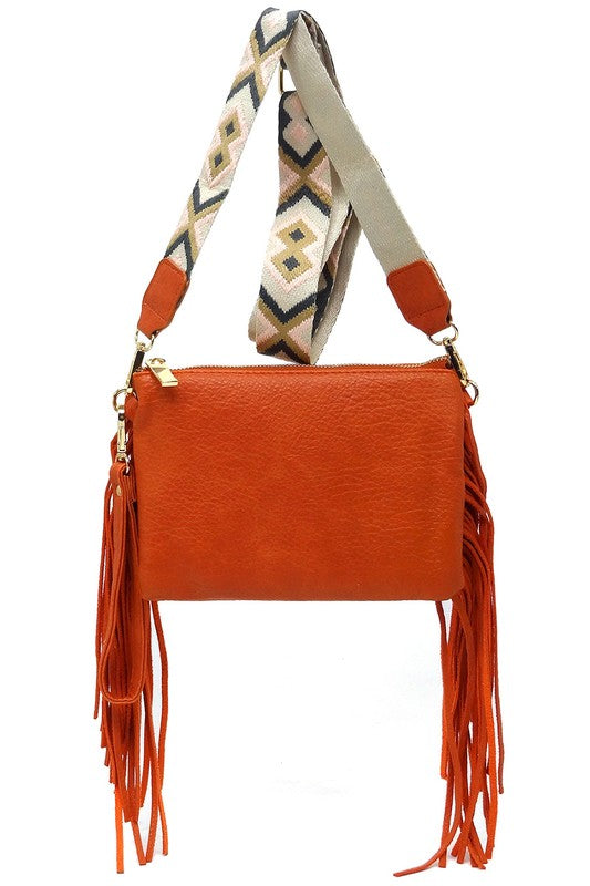 Aztec Guitar Strap Fringe Clutch Crossbody Bag - Tigbul's Variety Fashion Shop