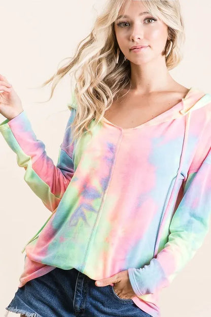 Tie Dye Terry Long Sleeve Hoodie - Tigbul's Variety Fashion Shop