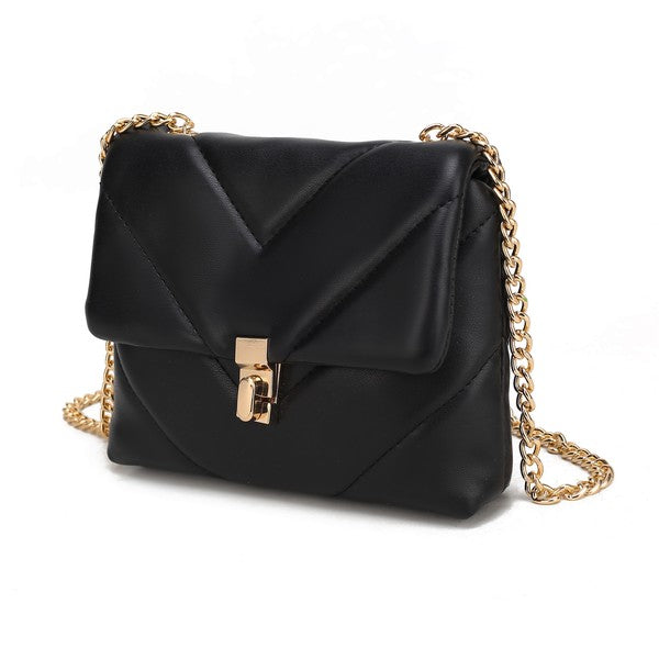 Black Ellie crossbody bag with gold chain and front turn-lock clasp