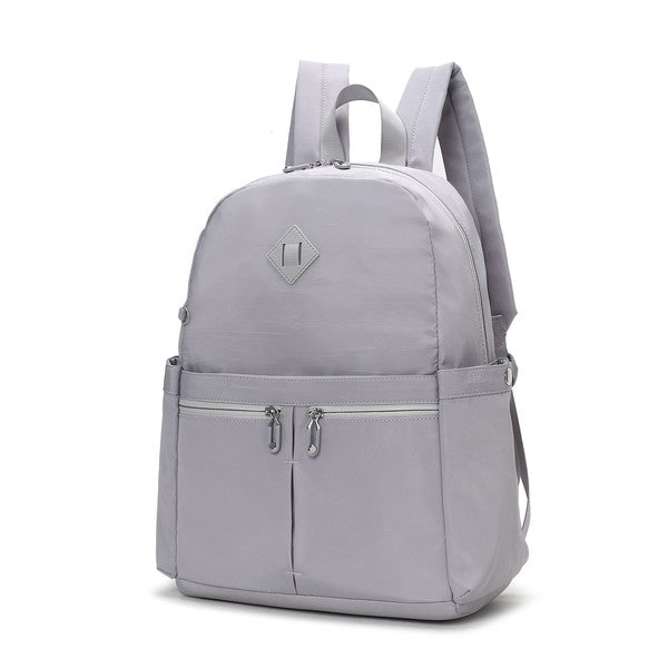 Light grey Tatum backpack with front zipper pocket and adjustable shoulder straps