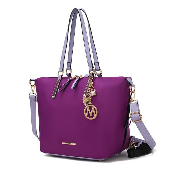 Violette MKF Layla Tote-Backpack mit helllila Trägern und goldfarbener Kette