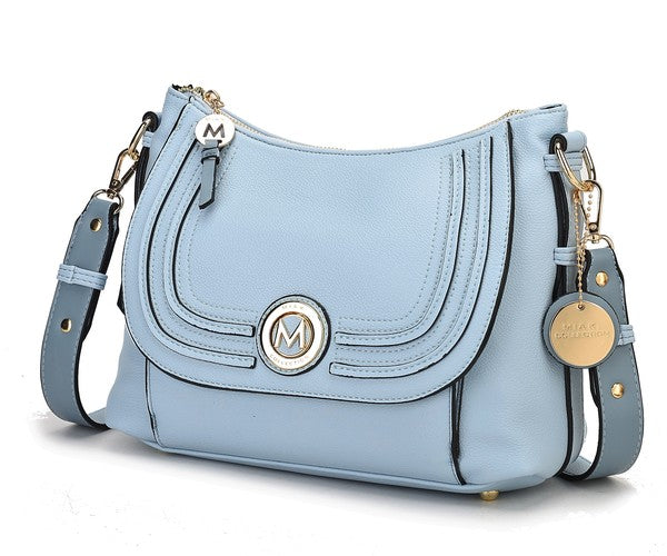 Maggie Crossbody bag azul claro con solapa con detalle acanalado
