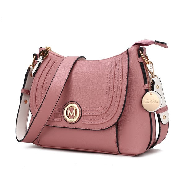 Maggie Crossbody bag rosa nude con solapa curva y correa cruzada