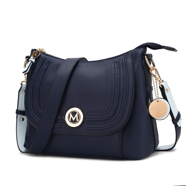 Maggie Crossbody bag azul marino con solapa y cierre con cremallera arriba