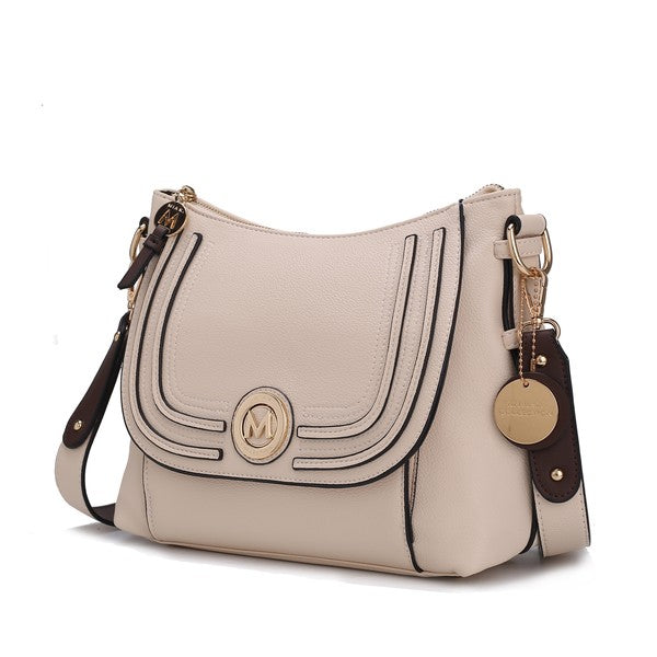 Maggie Crossbody bag beige claro con solapa con diseño acanalado