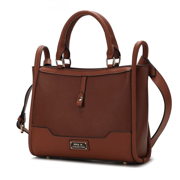 MKF Melody vegan leather tote in brown with top handles and crossbody strap