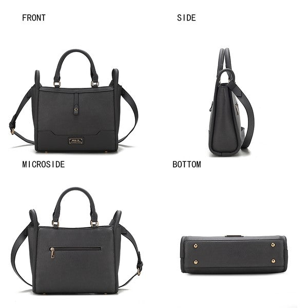 MKF Melody Vegan Leather Tote – Ansichten Front, Seite, Microseite und Boden (schwarz)