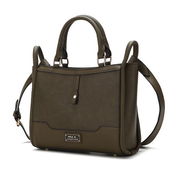 MKF Melody vegan leather tote in olive with top handles and crossbody strap