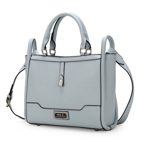 MKF Melody vegan leather tote in light blue with top handles and crossbody strap