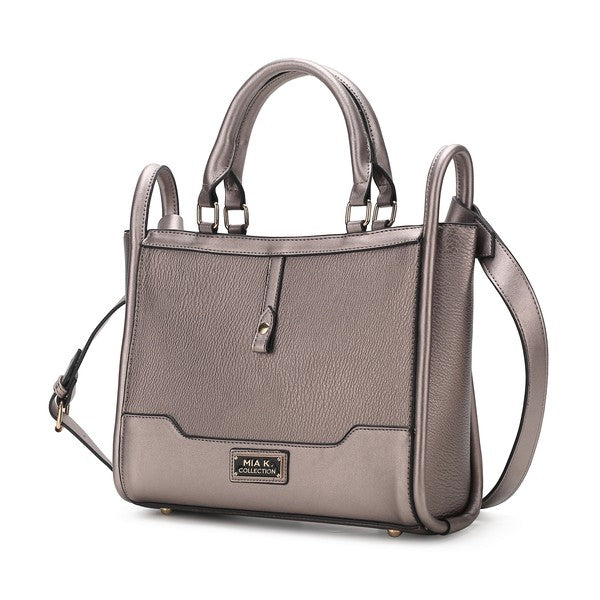 MKF Melody vegan leather tote in pewter with top handles and crossbody strap