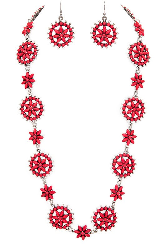 Stone Flower Station Long Necklace Set - Tigbul's Variety Fashion Shop
