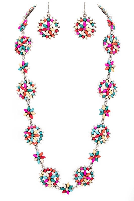 Stone Flower Station Long Necklace Set - Tigbul's Variety Fashion Shop