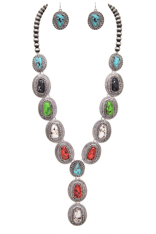 Stone Link Western Statement Necklace Set - Tigbul's Variety Fashion Shop