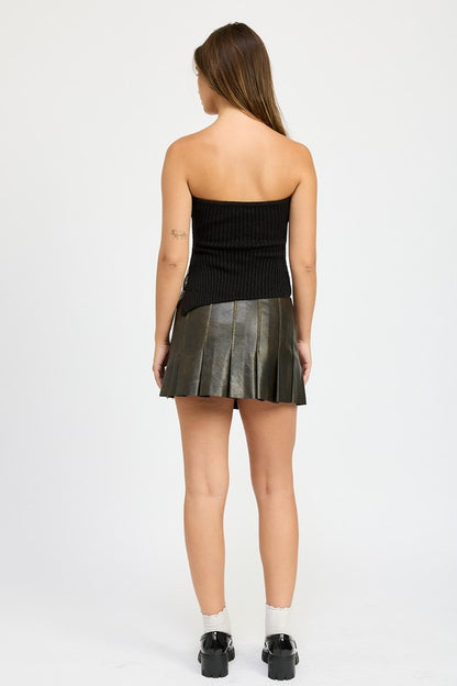 Brown Faux Leather Pleated Mini Skirt - Tigbul's Variety Fashion Shop