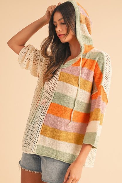 Oversized Colorblock V Neck Hooded Sweater - Tigbul's Variety Fashion Shop