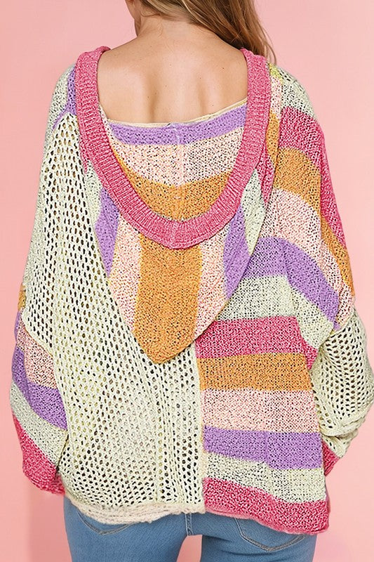Oversized Colorblock V Neck Hooded Sweater - Tigbul's Variety Fashion Shop
