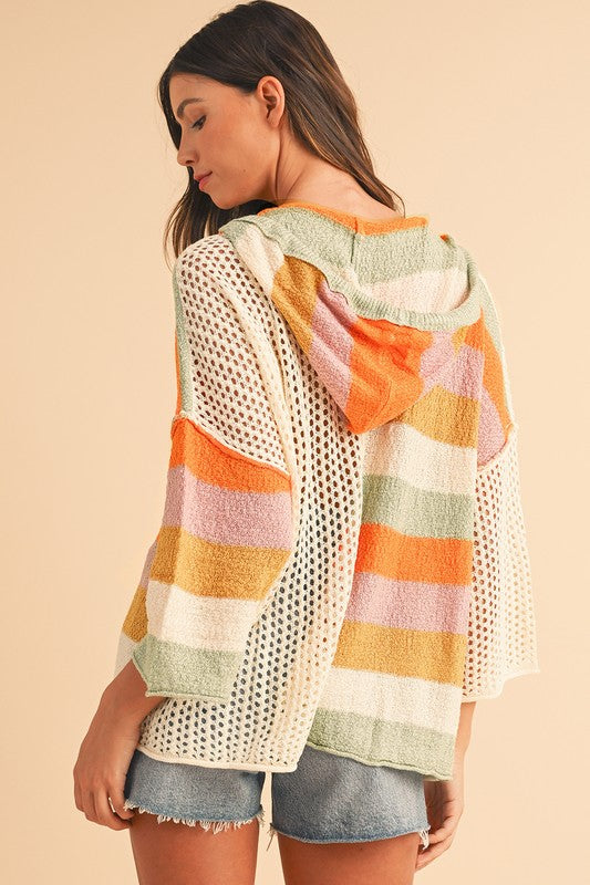 Oversized Colorblock V Neck Hooded Sweater - Tigbul's Variety Fashion Shop