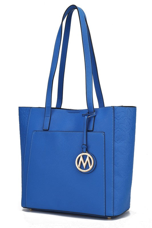 Lea veganes Kunstleder-Tote für Damen, Royal Blue, lange Henkel, M-Logo-Anhänger