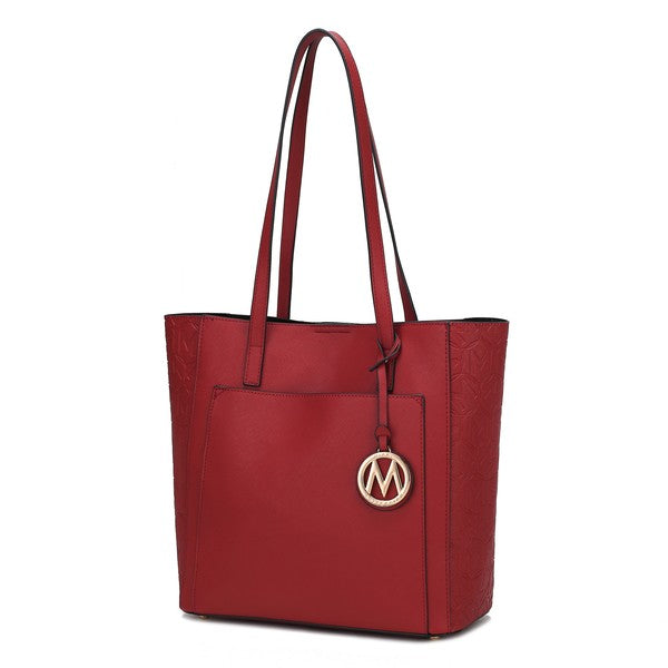 Lea veganes Kunstleder-Tote für Damen, Rot, zwei Henkel, Frontreißverschluss, M-Logo
