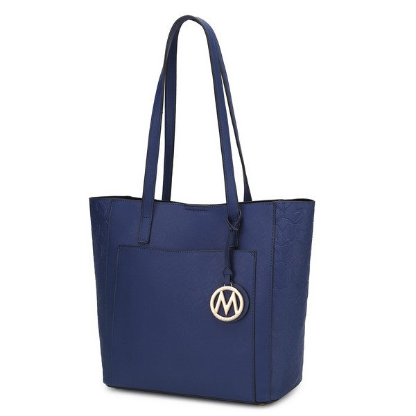 Lea veganes Kunstleder-Tote für Damen, Navyblau, Tragehenkel, M-Logo-Anhänger