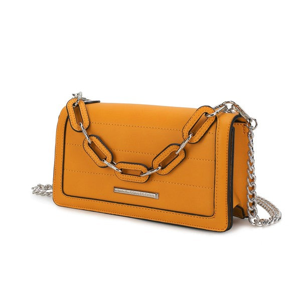 Dora crossbody bag mostaza/amarillo mostaza con solapa frontal y correa de cadena