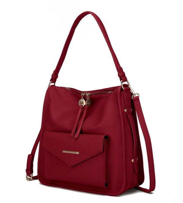 Bordeauxrote Schultertasche mit Reißverschluss, Quastenband und Umschlag-Vorderfach