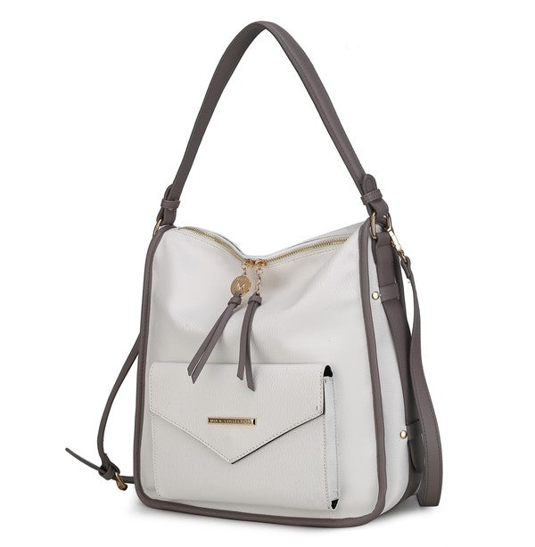 Weiße Schultertasche mit Reißverschluss, Umschlag-Vorderfach und verstellbarem Schultergurt