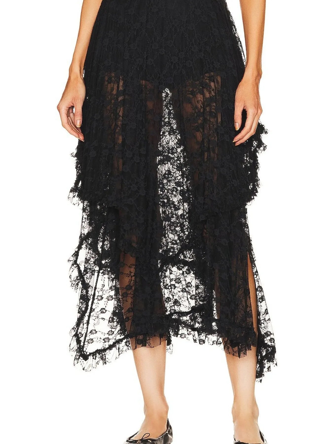 Asymmetrical Lace Midi Skirt - Tigbul's Variety Fashion Shop