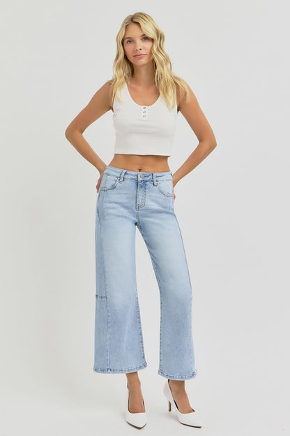 RISEN Full Size High Rise Seamed Detail Wide Leg Crop Jeans - Tigbul's Variety Fashion Shop