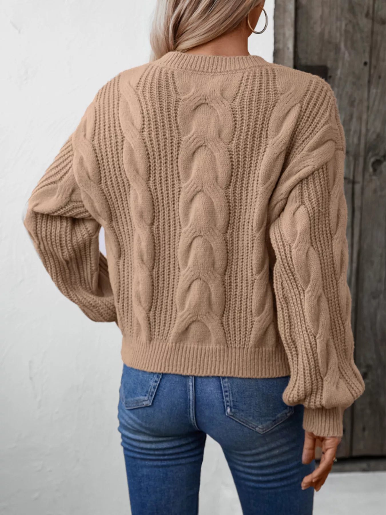 Cable Knit Long Sleeve Sweater - Tigbul's Variety Fashion Shop