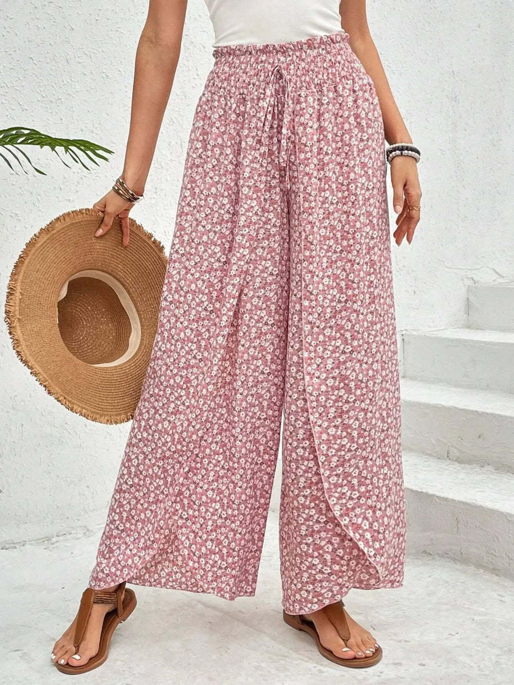 Tied Printed Wide Leg Pants - Tigbul's Variety Fashion Shop
