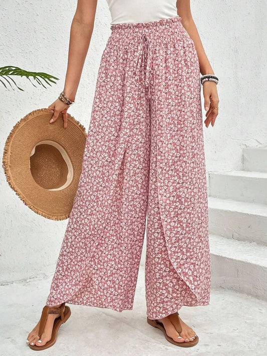 Tied Printed Wide Leg Pants - Tigbul's Variety Fashion Shop