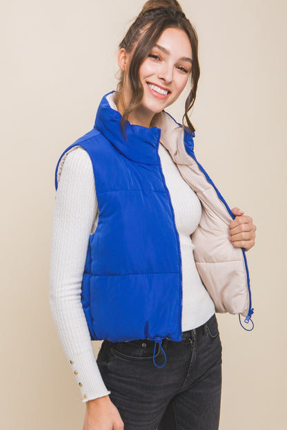 Love Tree Zip Up Cropped Contrast Reversible Vest - Tigbul's Variety Fashion Shop