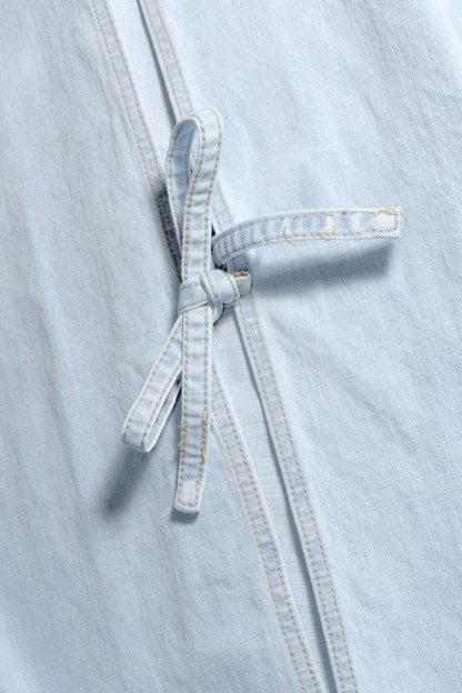 BACK TIE SLIT DENIM JACKET LIGHT WASH - Tigbul's Variety Fashion Shop