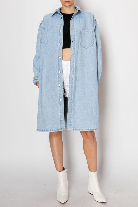 BACK TIE SLIT DENIM JACKET LIGHT WASH - Tigbul's Variety Fashion Shop