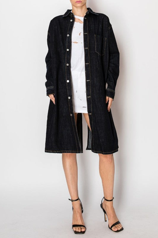 BACK TIE SLIT DENIM JACKET DARK WASH - Tigbul's Variety Fashion Shop