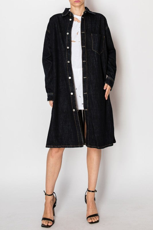 BACK TIE SLIT DENIM JACKET DARK WASH - Tigbul's Variety Fashion Shop