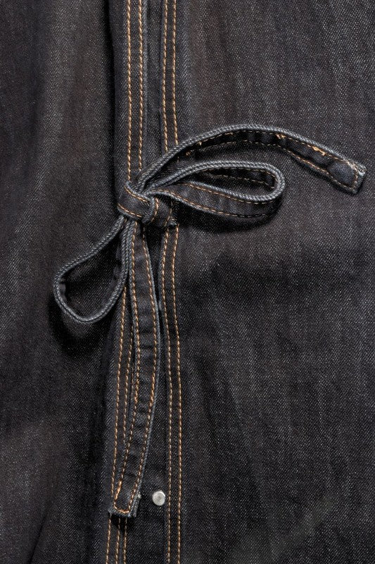 BACK TIE SLIT DENIM JACKET DARK WASH - Tigbul's Variety Fashion Shop