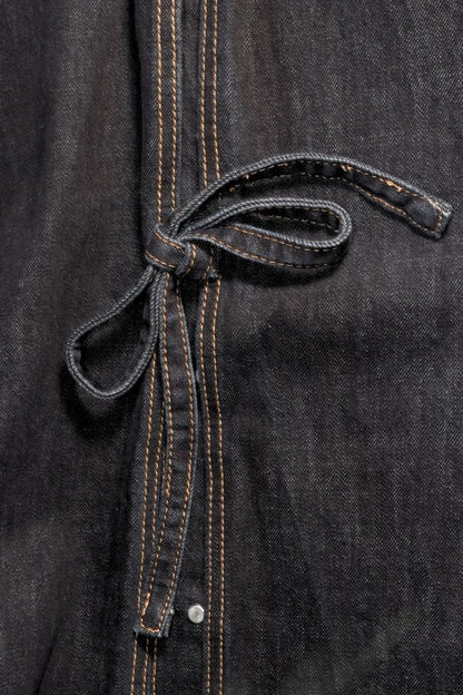BACK TIE SLIT DENIM JACKET DARK WASH - Tigbul's Variety Fashion Shop