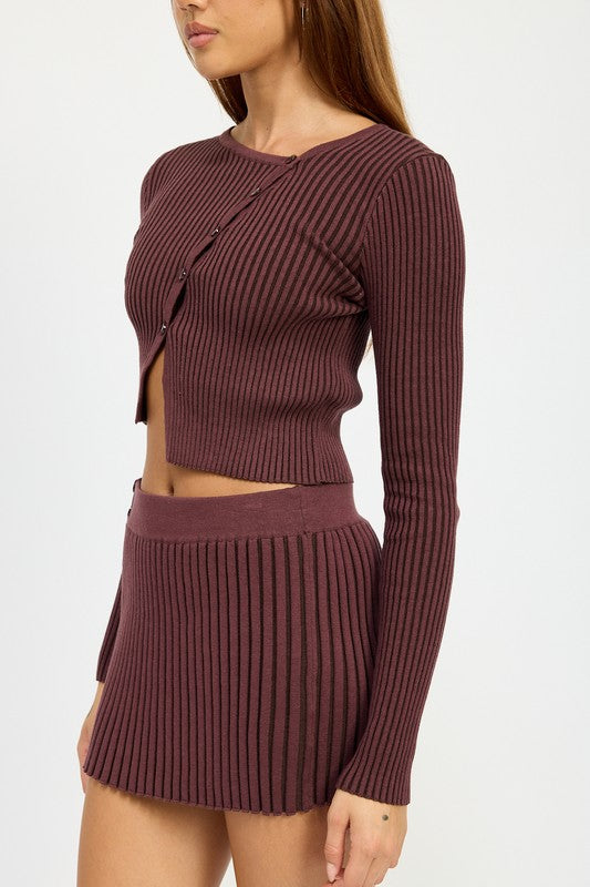 RIBBED ASYMMETRICAL CARDIGAN TOP - Tigbul's Variety Fashion Shop